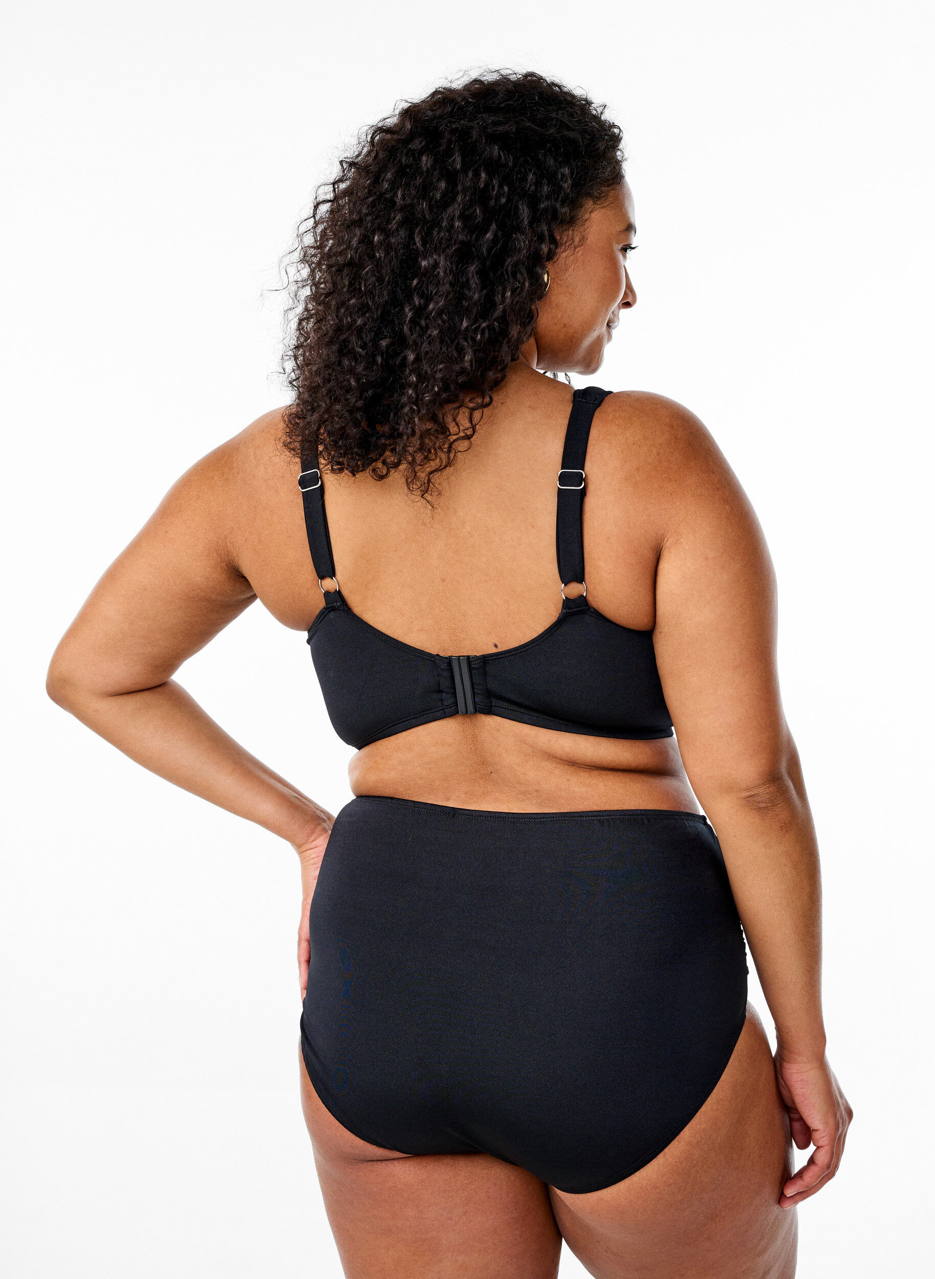 ZizziBikinibroekjes met drapering en hoge taille, Zwart, Model image number 1