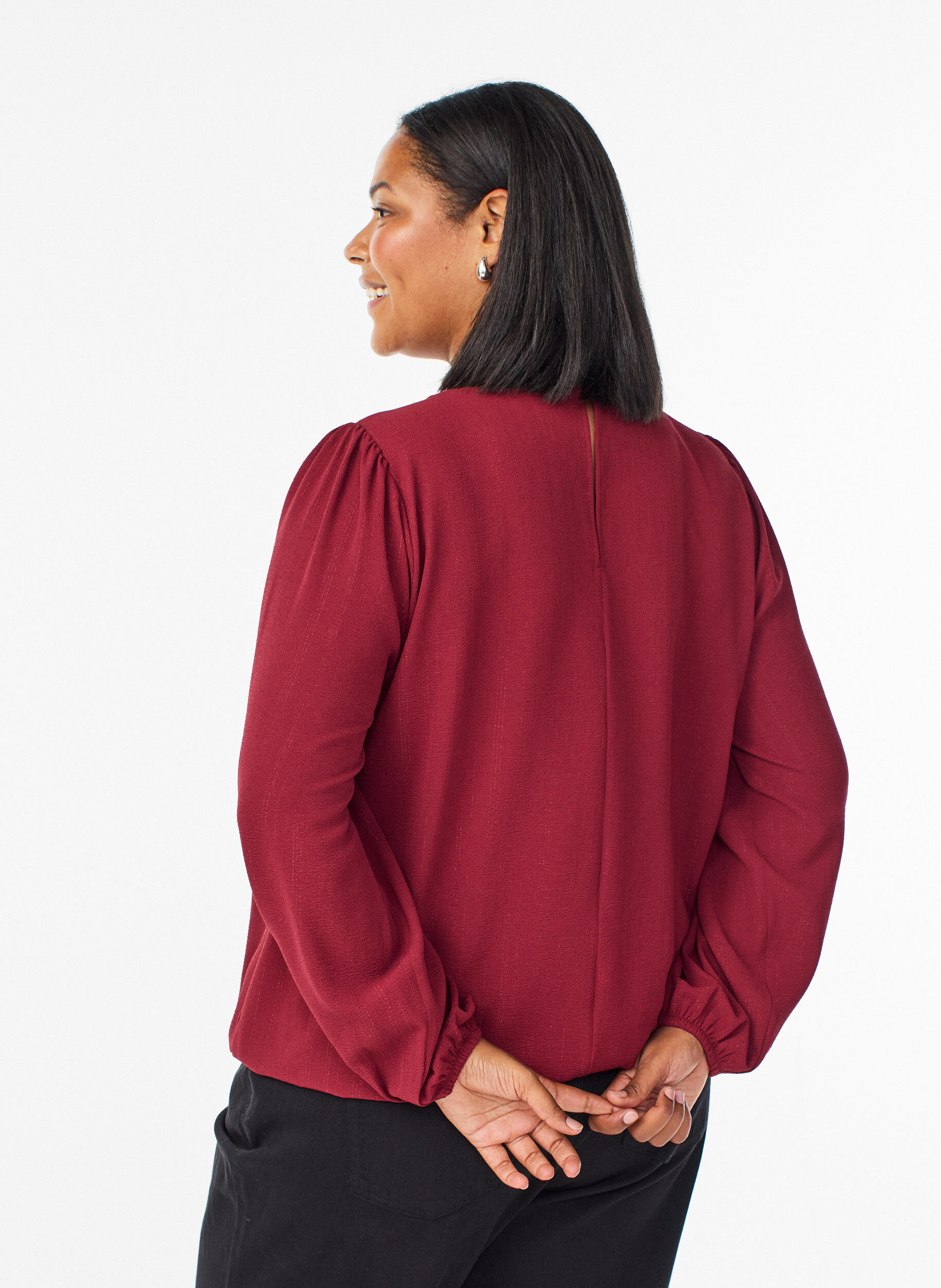 Zizzi Blouse met glitter, Donker Bordeaux, Model image number 2
