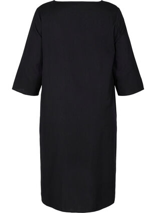 Katoenen jurk met 3/4-mouwen en knopen, Black, Packshot image number 1