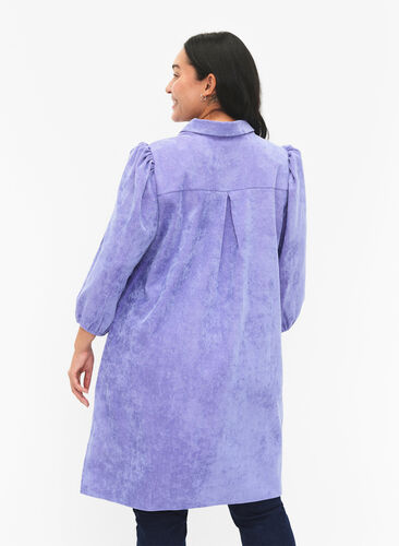 Corduroy jurk met driekwartmouwen en knopen, Lavender Violet, Model image number 1