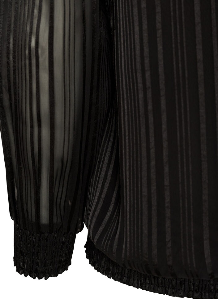 Gestreepte blouse met ballonvorm, Zwart, Packshot image number 3