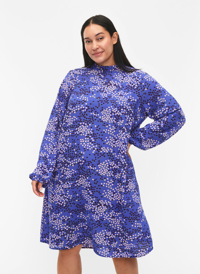 FLASH - Jurk met lange mouwen en print, Dazzling Blue AOP, Model image number 0