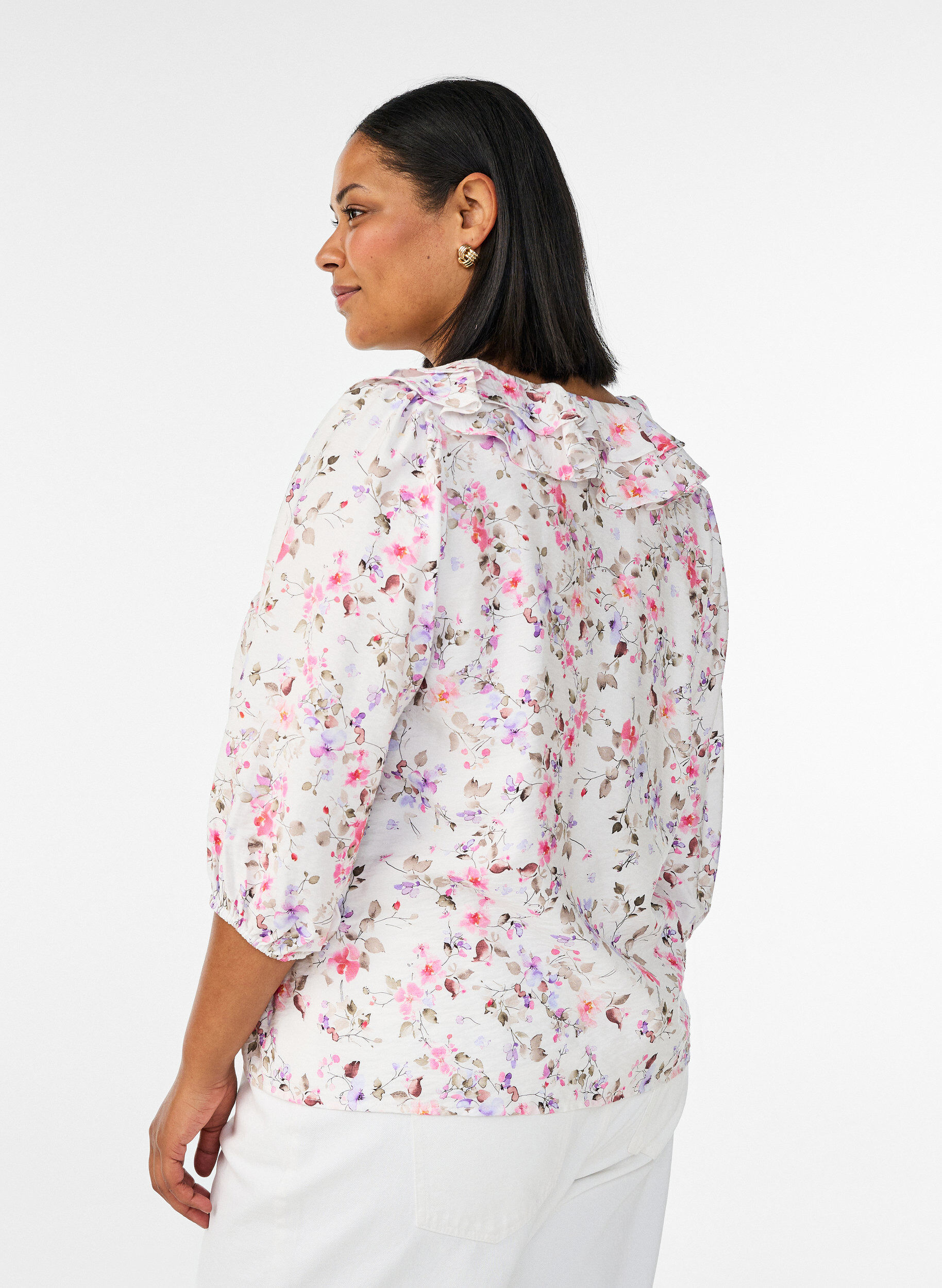 ZizziViscose blouse met bloemenprint en 3/4 mouwen, Vanille, Model image number 2