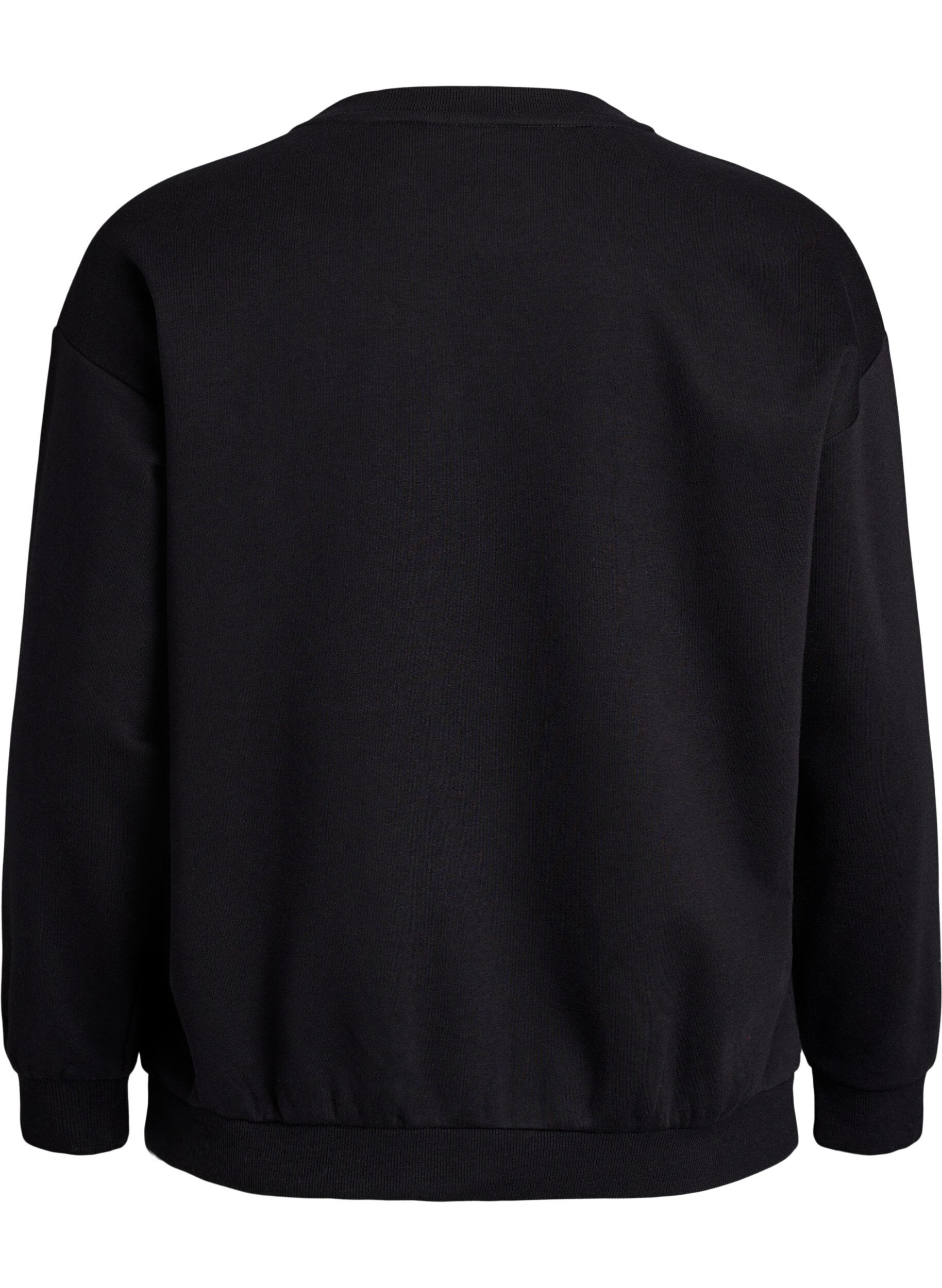 Zizzi Sweatshirt met statementdetail, Zwart, Packshot image number 1