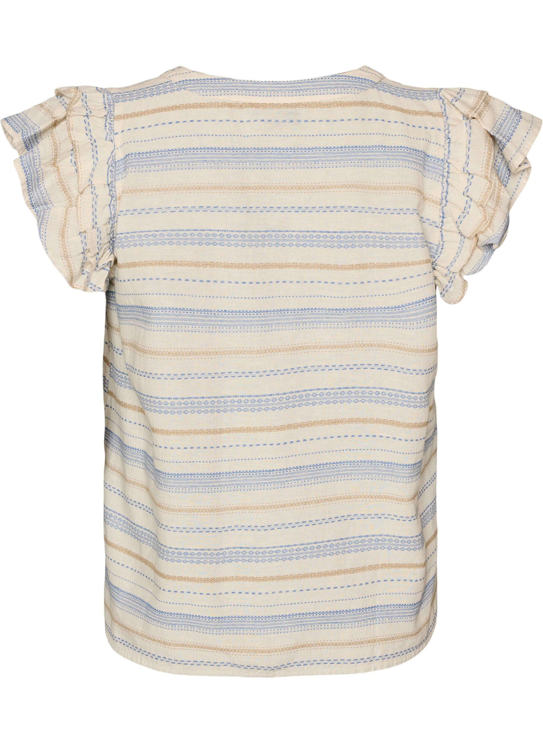 ZizziMouwloze blouse met ruches en gestreept patroon, Vanille, Packshot image number 1