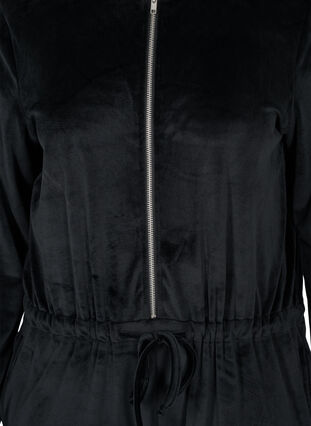 Velours jumpsuit met capuchon en striksluiting, Black, Packshot image number 2