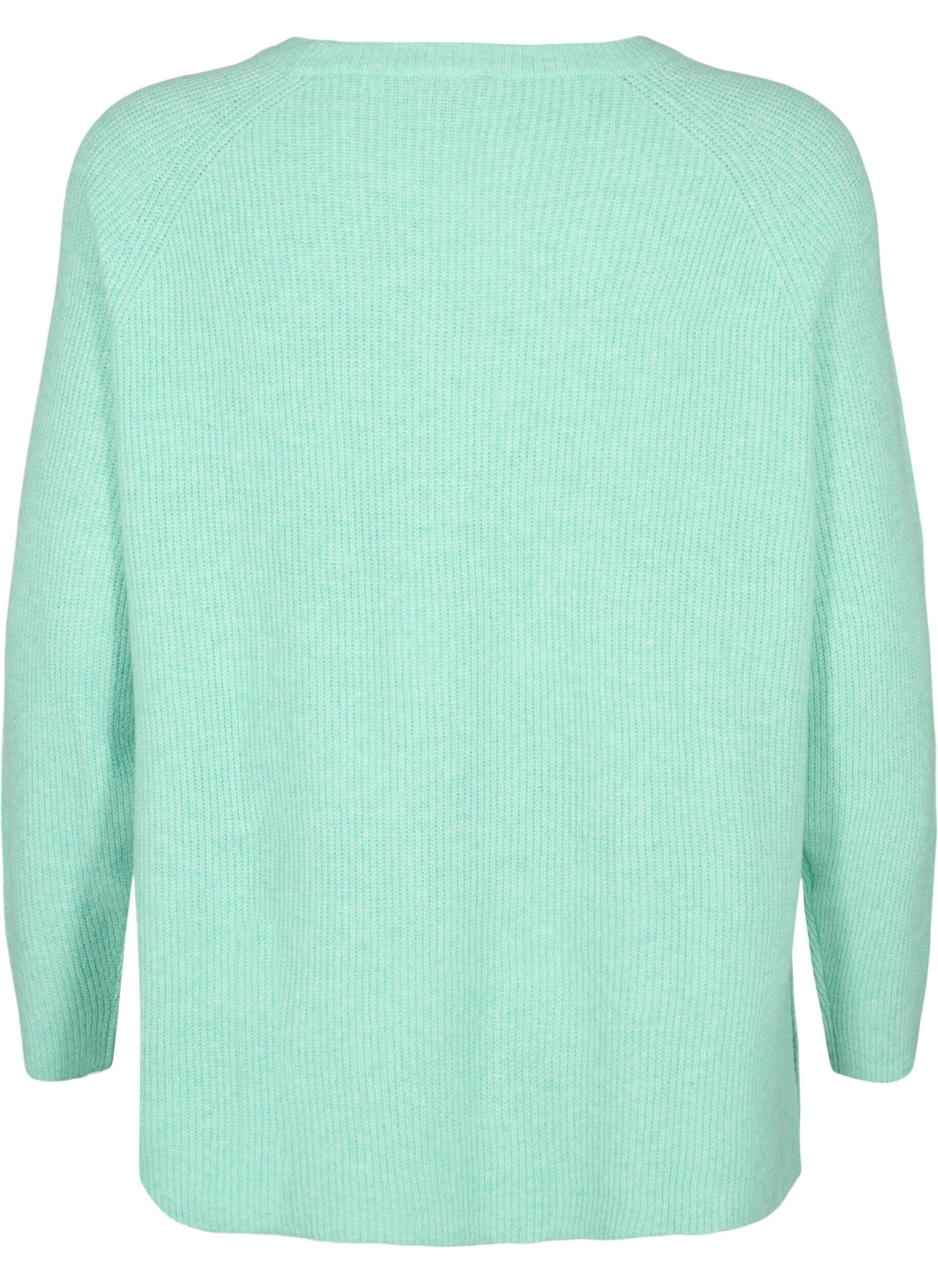 Zizzi Gem&ecirc;leerde pullover met zijsplit, Cabbage/White, Packshot image number 1