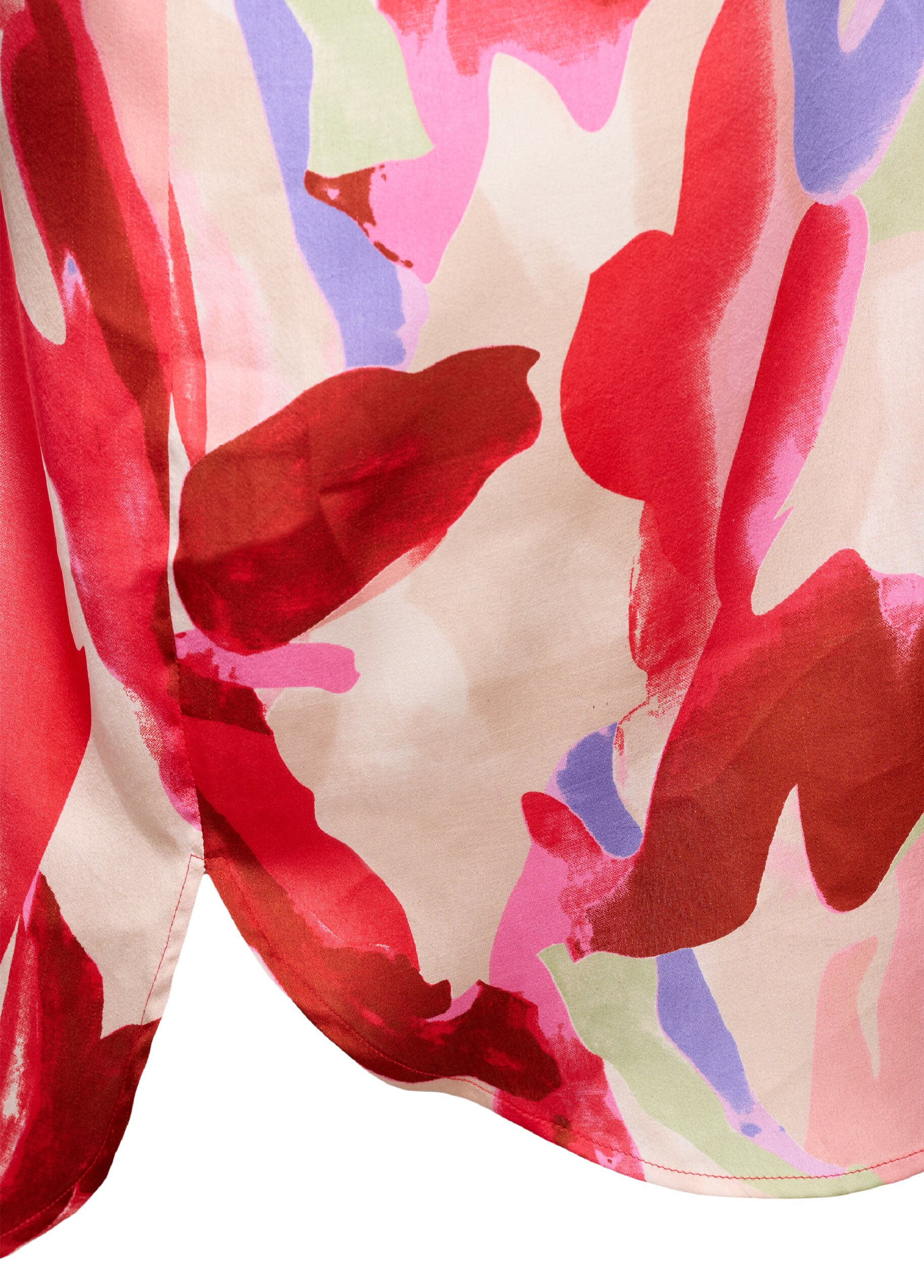 Zizzi Lange satijnen blouse met print, Geranium Graphic AOP, Packshot image number 3