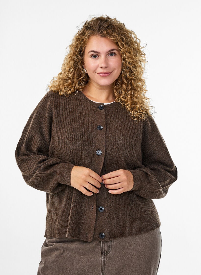 Vest van ribtricot met knopen, Bruin, Model image number 0