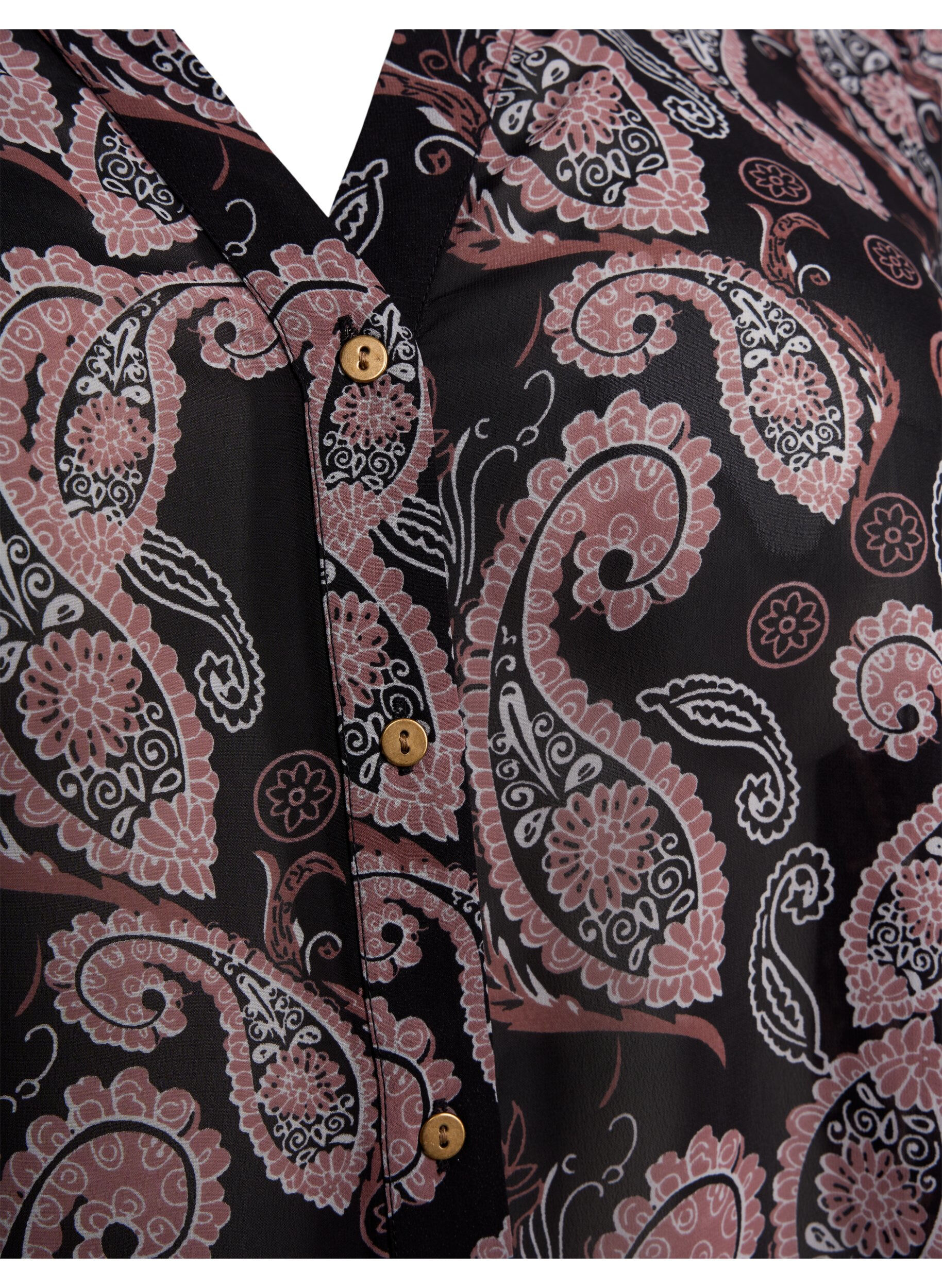 Zizzi Blouse met v-hals en print, Black/Beige Paisley, Packshot image number 2