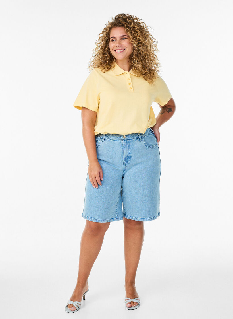 Losse denim shorts met hoge taille, Blauw, Model image number 1