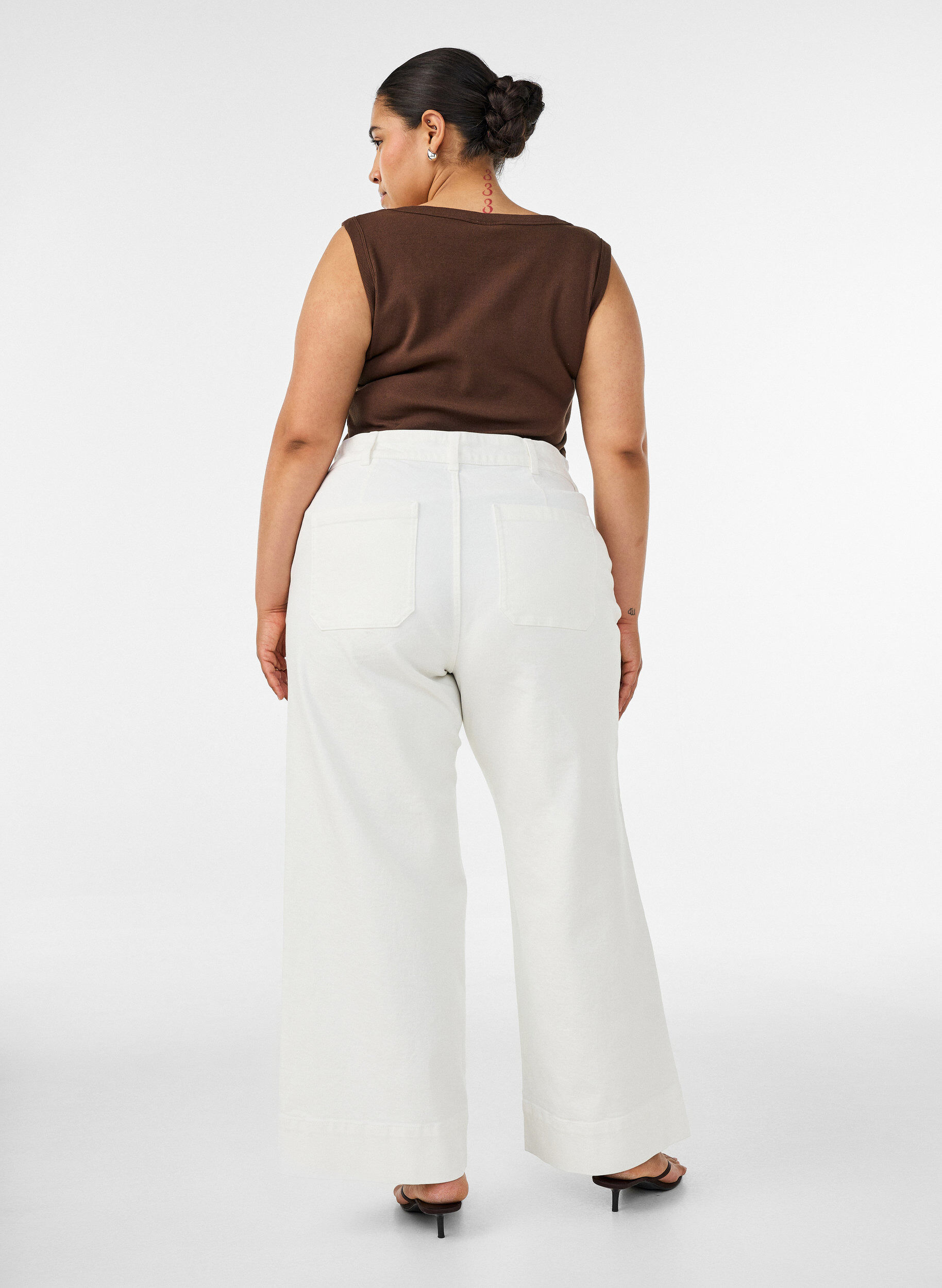 ZizziMyra high waist jeans met een wide fit, Wit, Model image number 1
