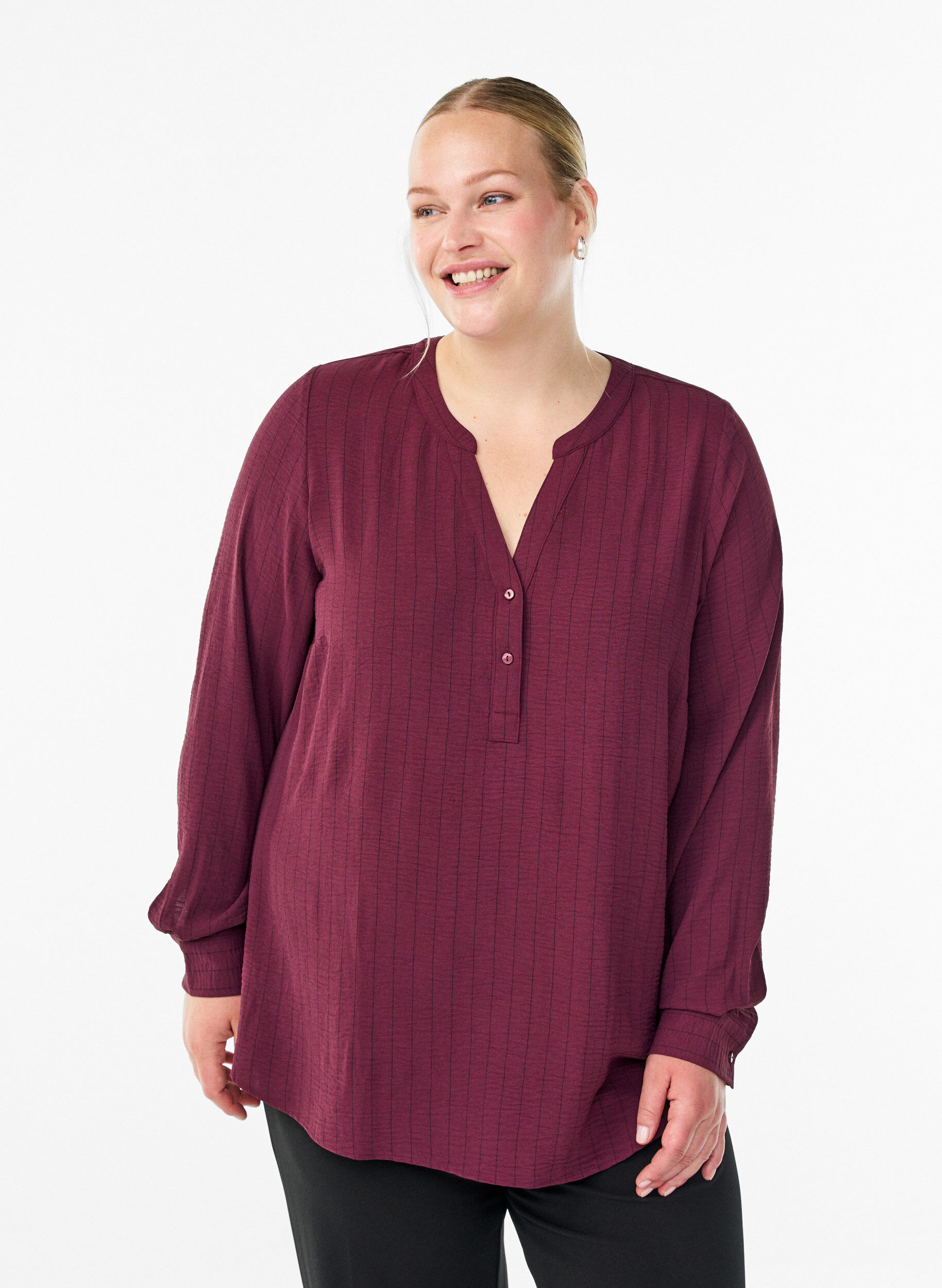 Streepjes overhemdblouse, Rood, Model