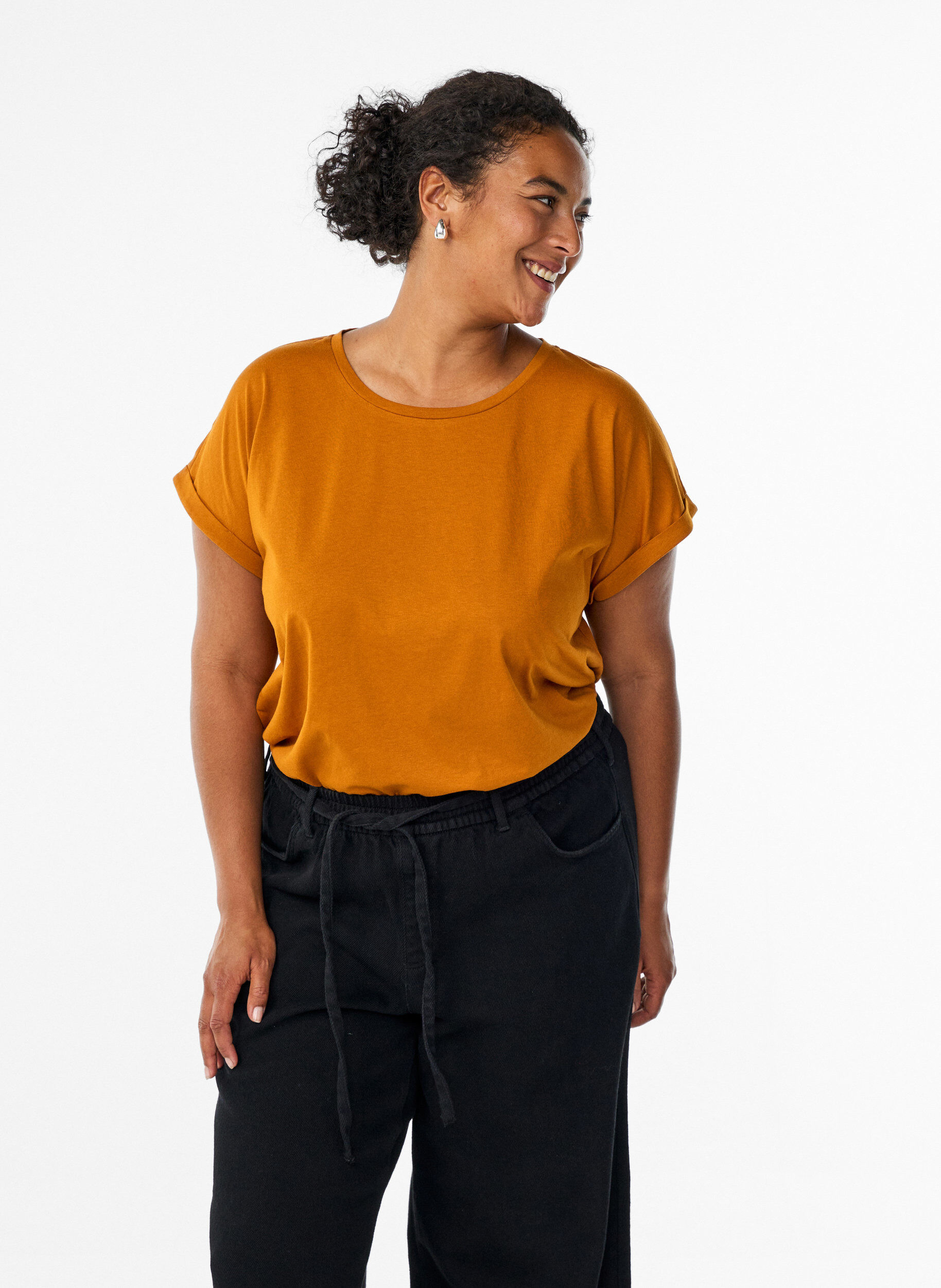 ZizziT-shirt met korte mouwen van katoenmix, Oranje, Model image number 0