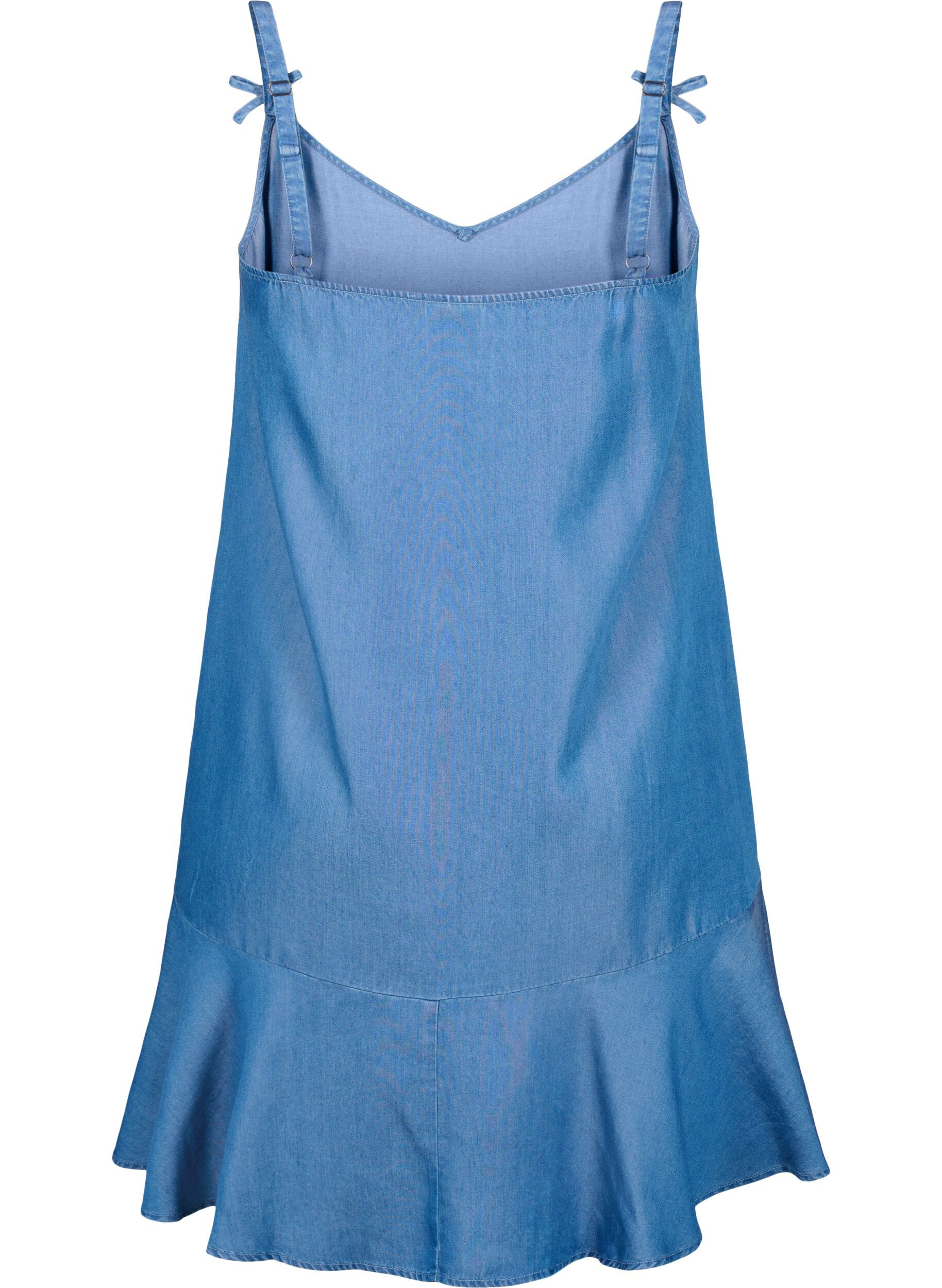 Zizzi Midi denim jurk met spaghettibandjes, Blauw, Packshot image number 1