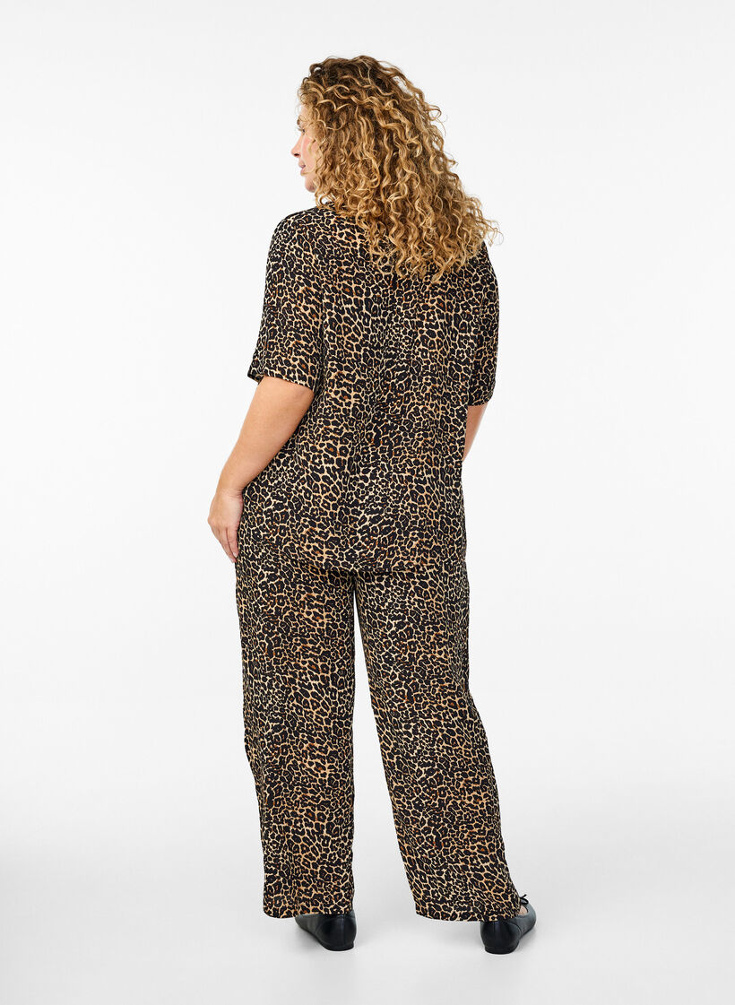 Losvallende viscose broek met zakken, Bruin, Model image number 1