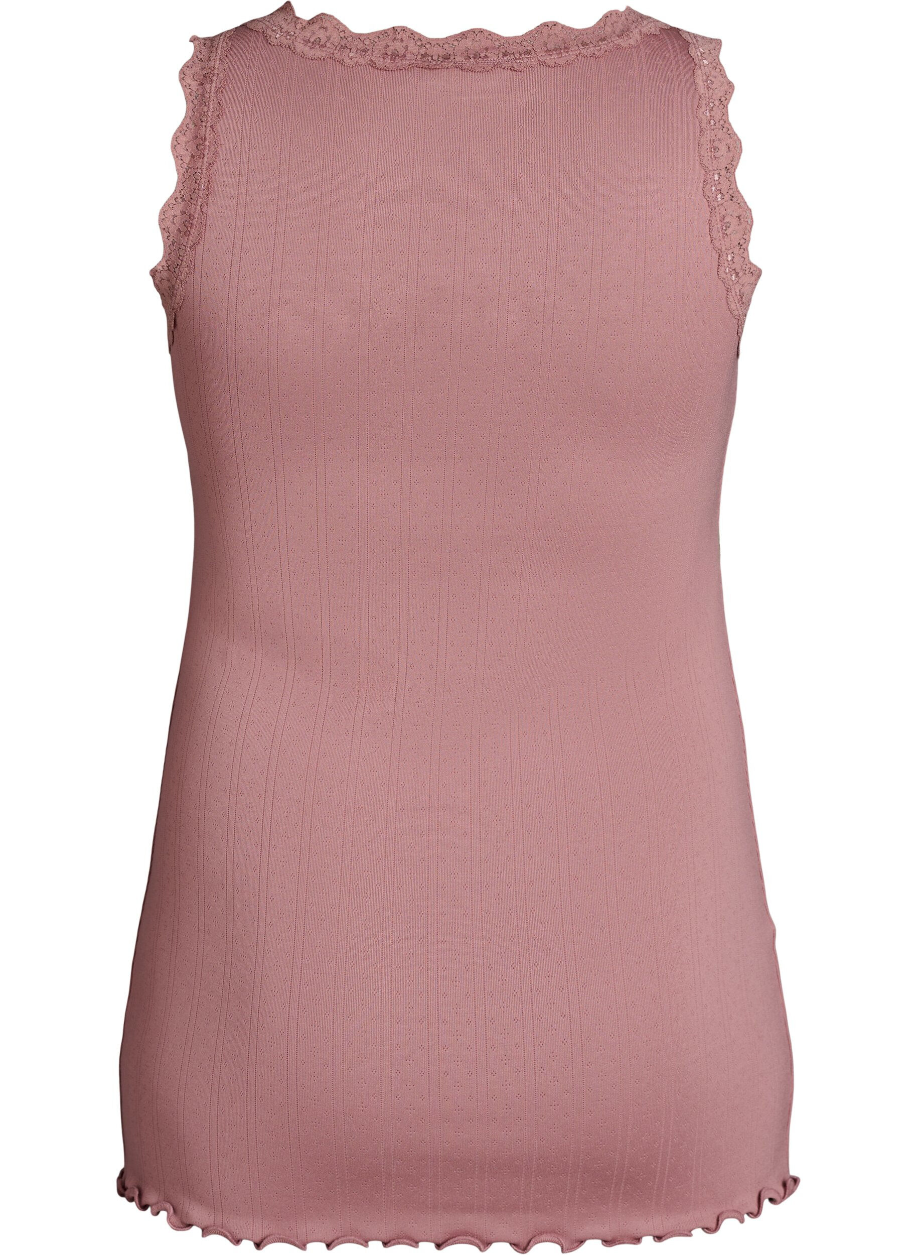 Zizzi Tanktop met kant en broderie anglaise, Roze, Packshot image number 1