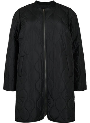 Lange gevoerde jas met zakken en rits, Black, Packshot image number 0