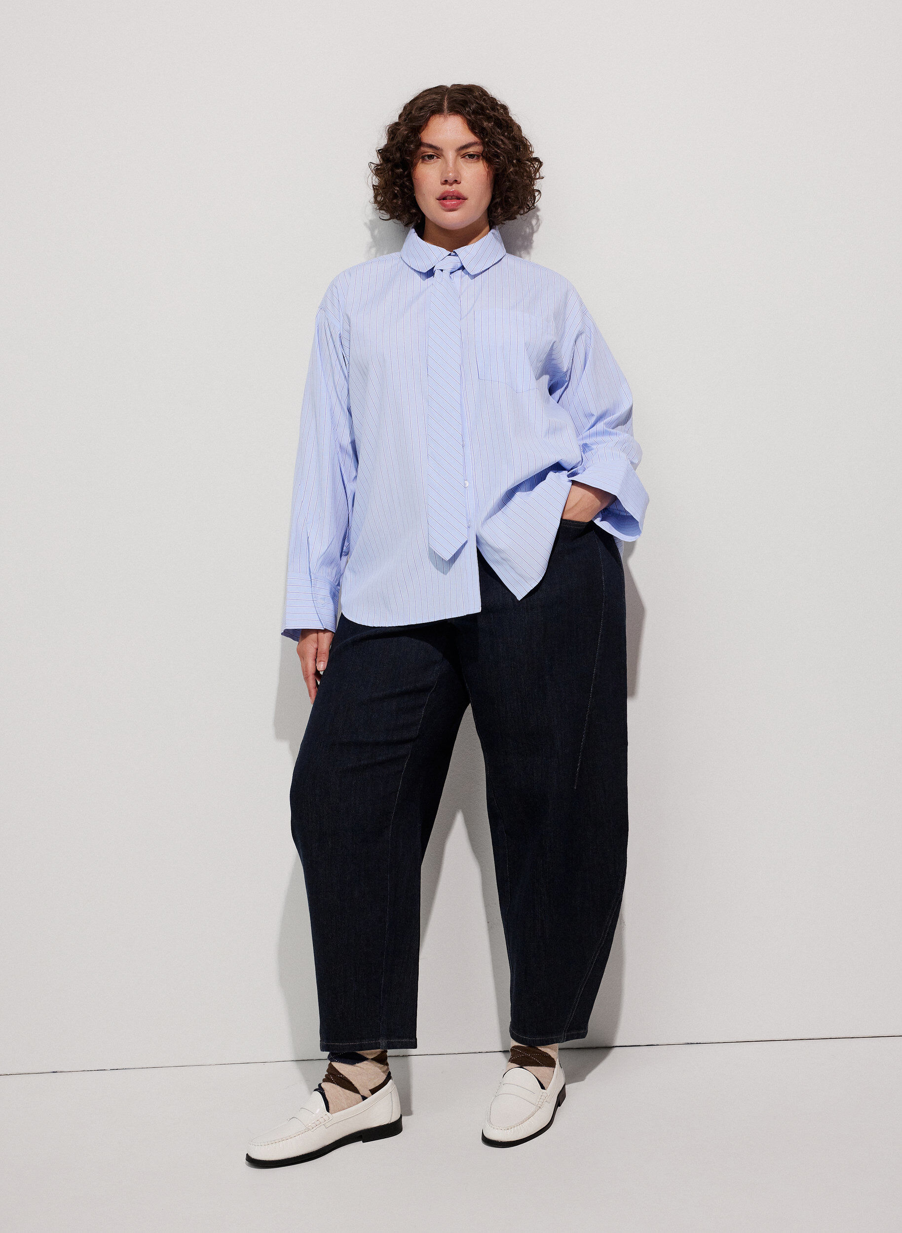 ZizziLosvallend shirt met strik, Blauw, Model image number 1