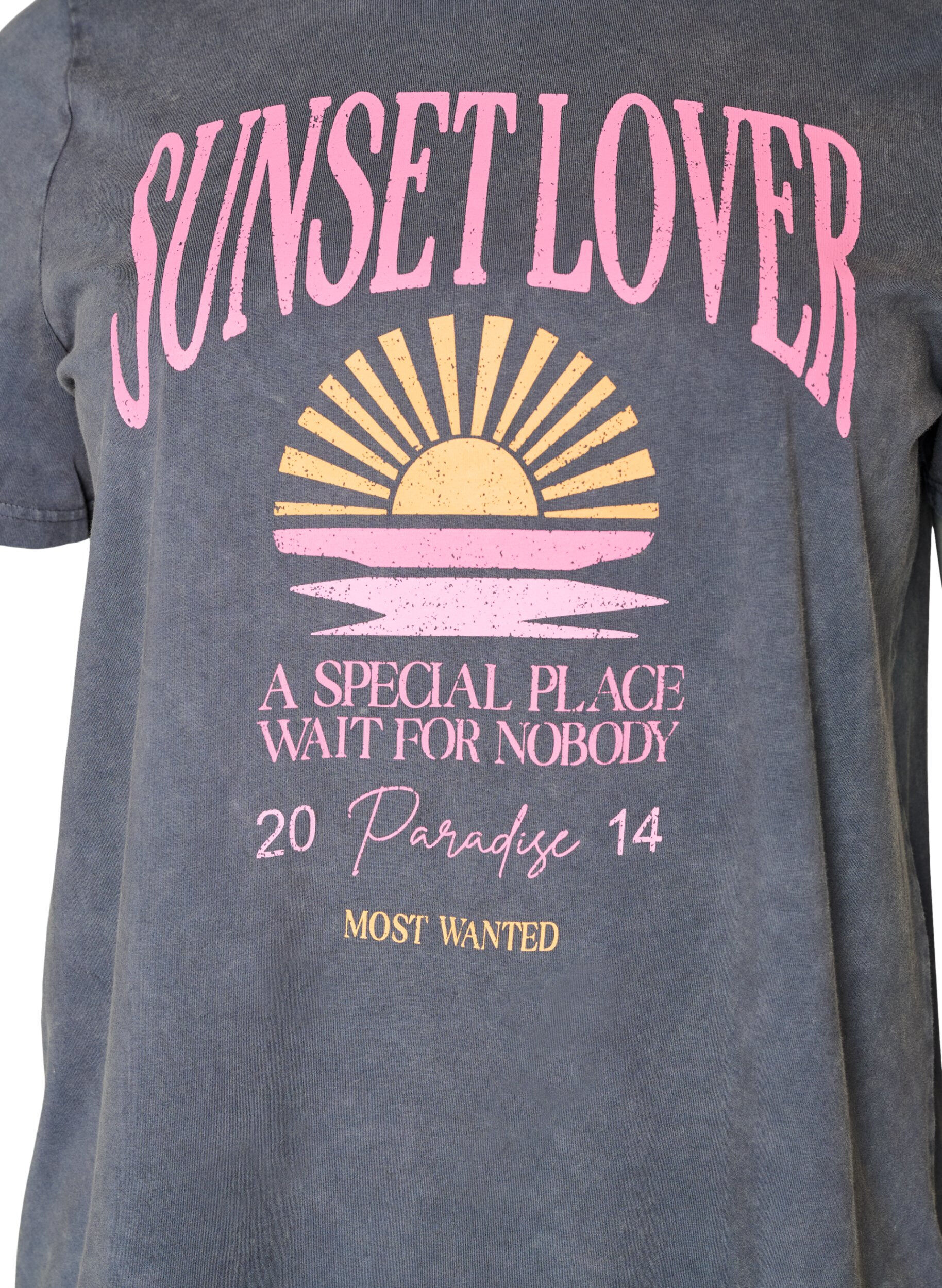 ZizziKatoenen T-shirt met print aan de voorkant en een gewassen look, Grijs, Packshot image number 2