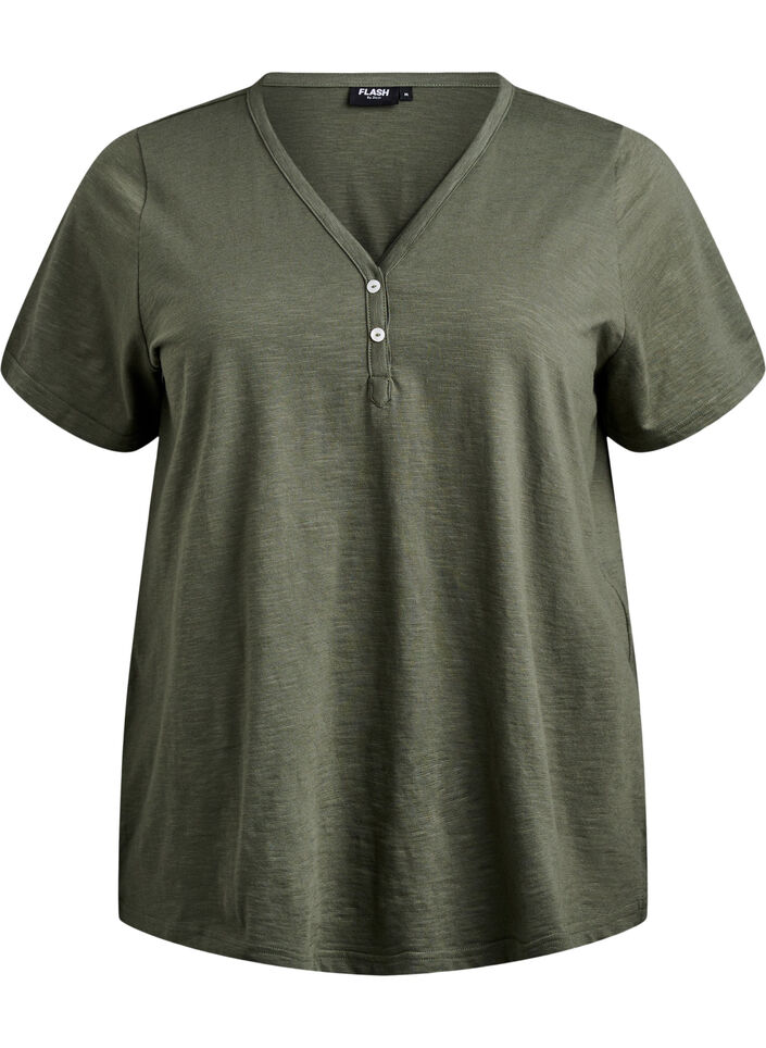 T-shirt met knoopdetail, Groen, Packshot image number 0