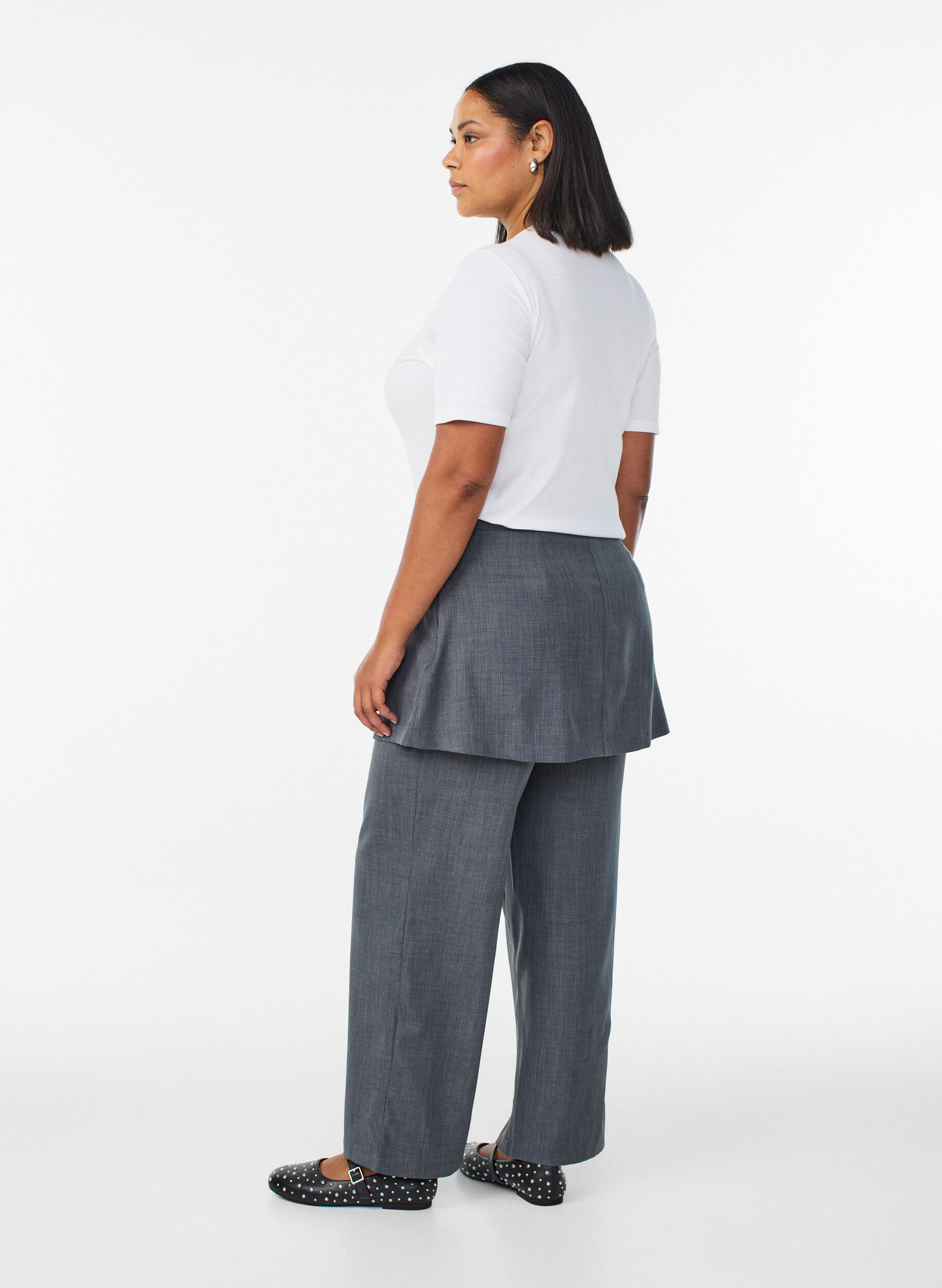 Zizzi Straight-fit broek met rok, Grijs, Model image number 1