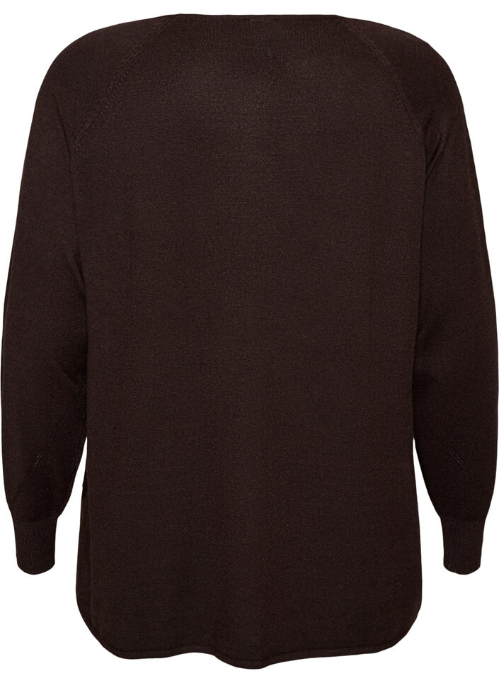 Gebreide top met ronde hals en ingebreid patroon, Bruin, Packshot image number 1