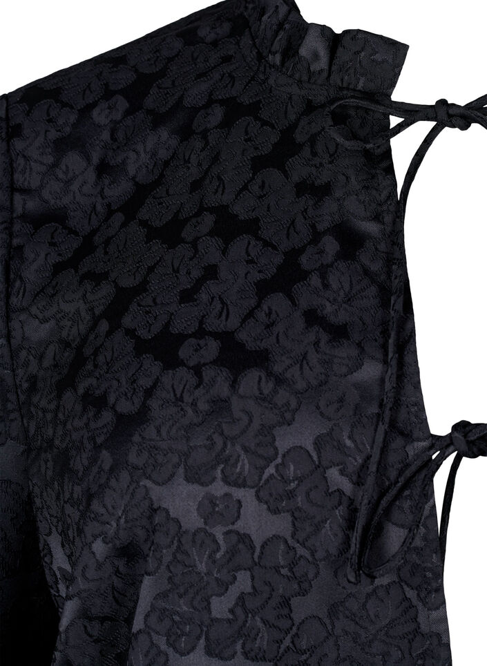 Jacquard blouse met korte mouwen en strikjes, Zwart, Packshot image number 2