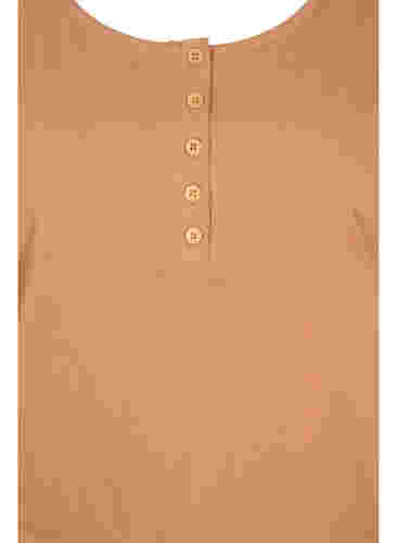 Katoenen top met elastiek in de onderkant en effen kleur, Pecan Brown, Packshot image number 2