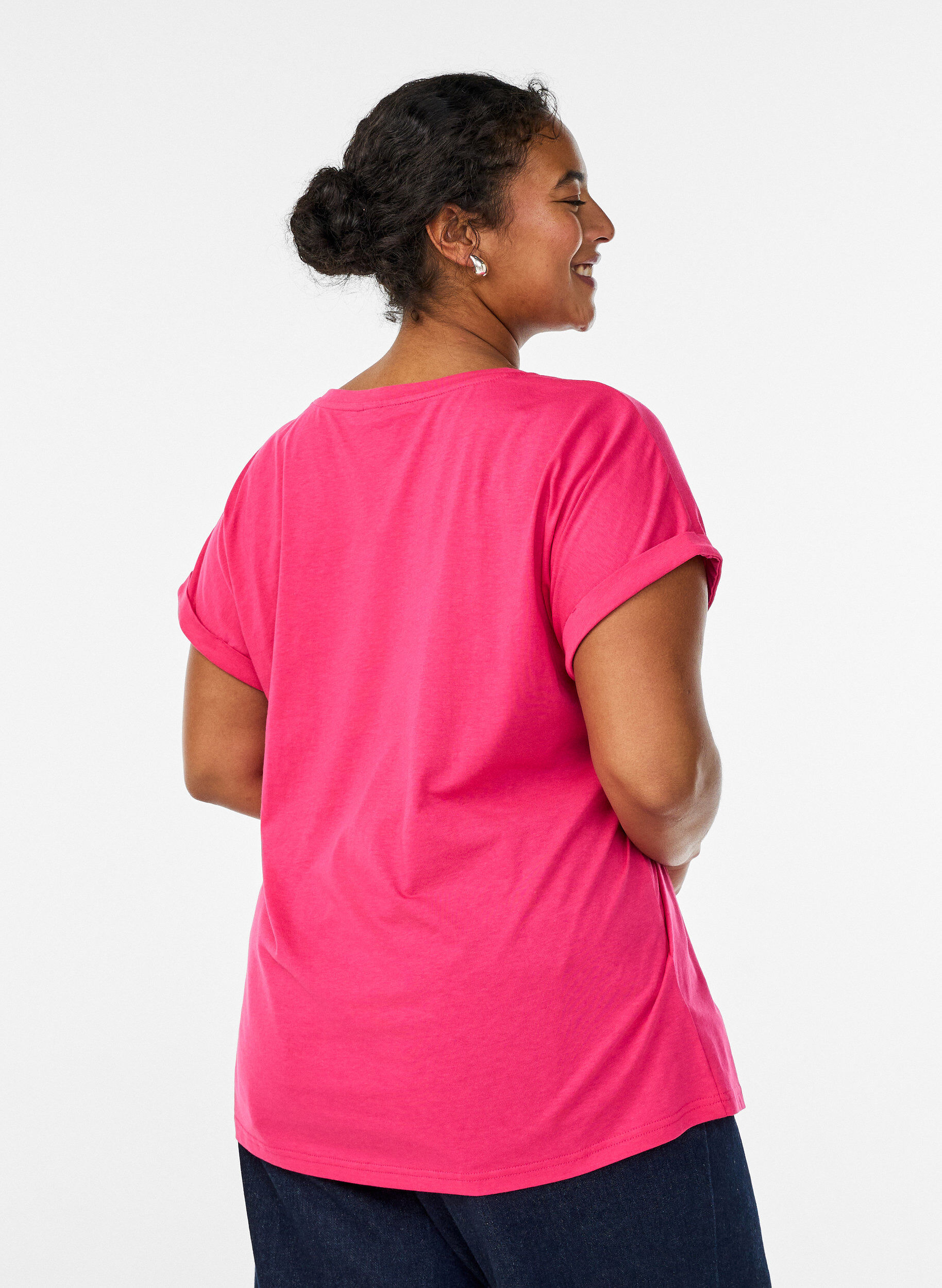 Zizzi T-shirt met korte mouwen van katoenmix, Roze, Model image number 2