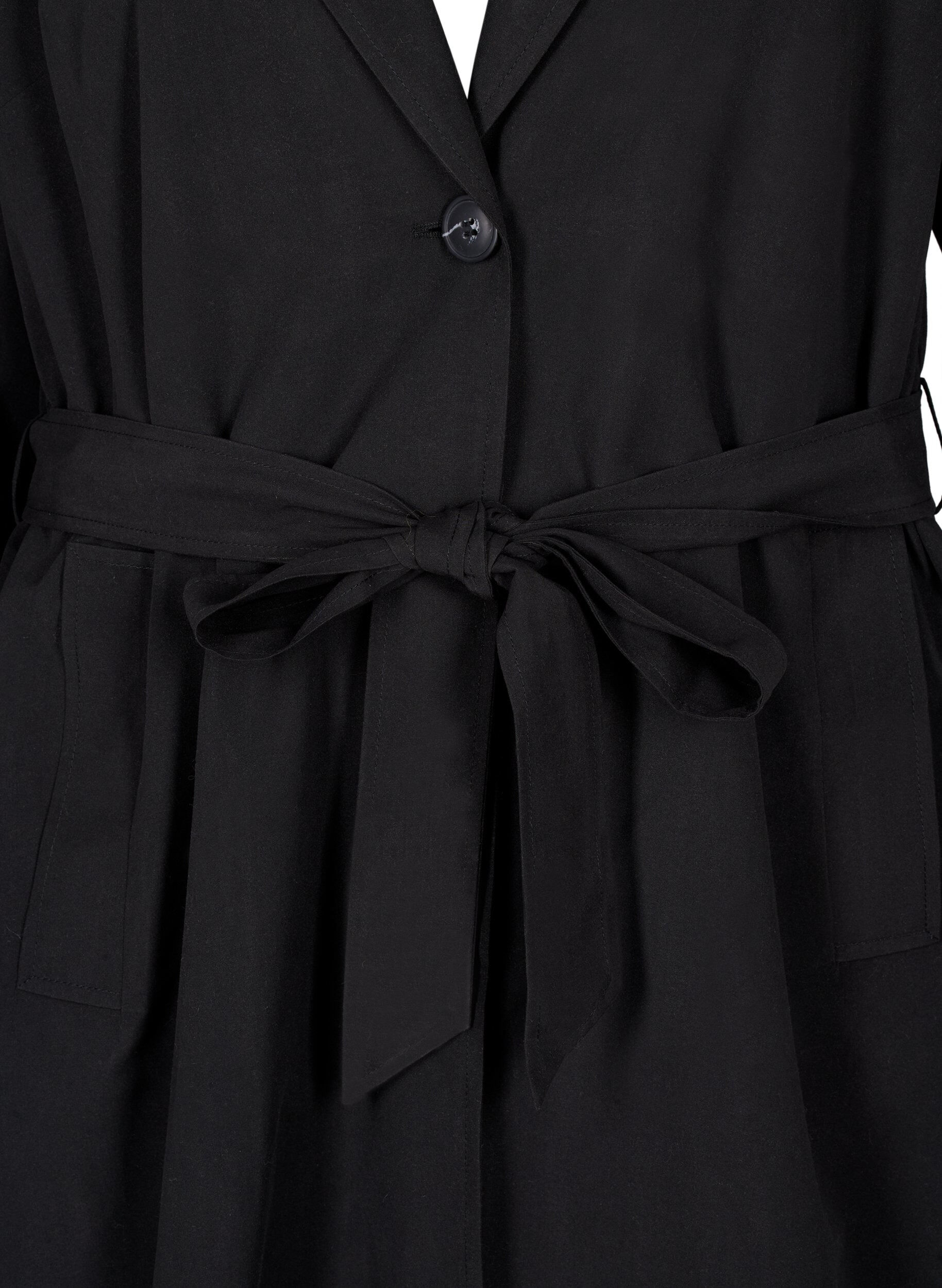 Zizzi Lange trenchcoat met riem, Black, Packshot image number 2