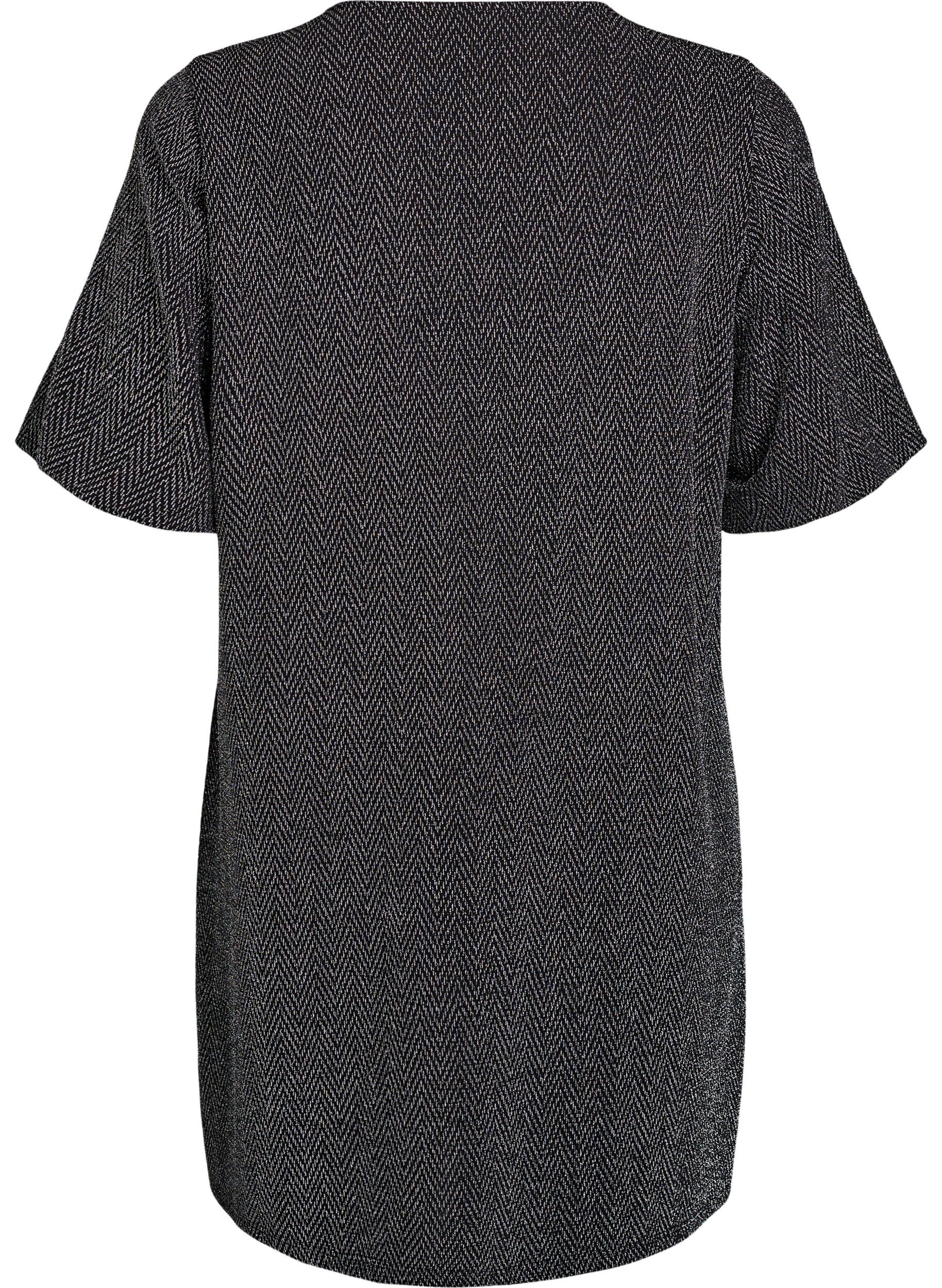 Zizzi Korte jurk met glitterpatroon, Zwart, Packshot image number 1