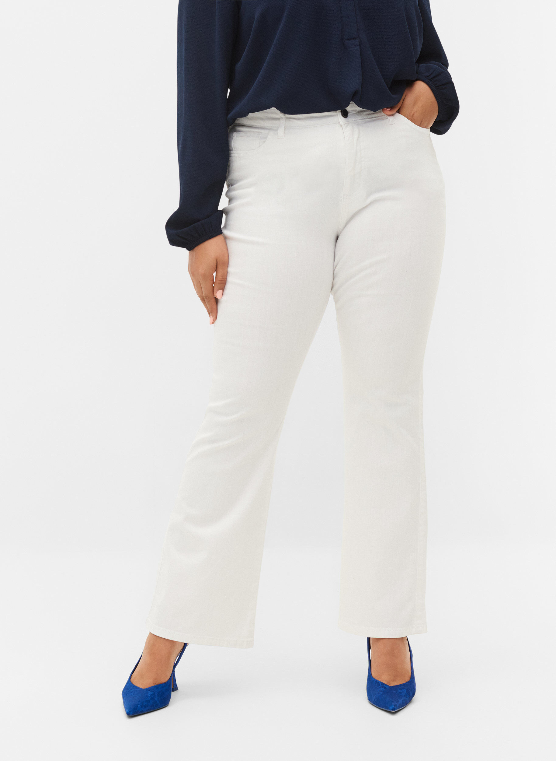 Zizzi Ellen bootcut jeans met hoge taille, Wit, Model image number 2