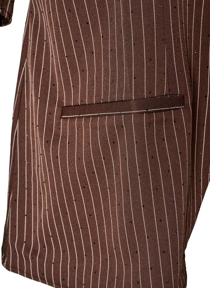 Blouse met krijtstreep, strasssteentjes en knopen, Bruin, Packshot image number 3