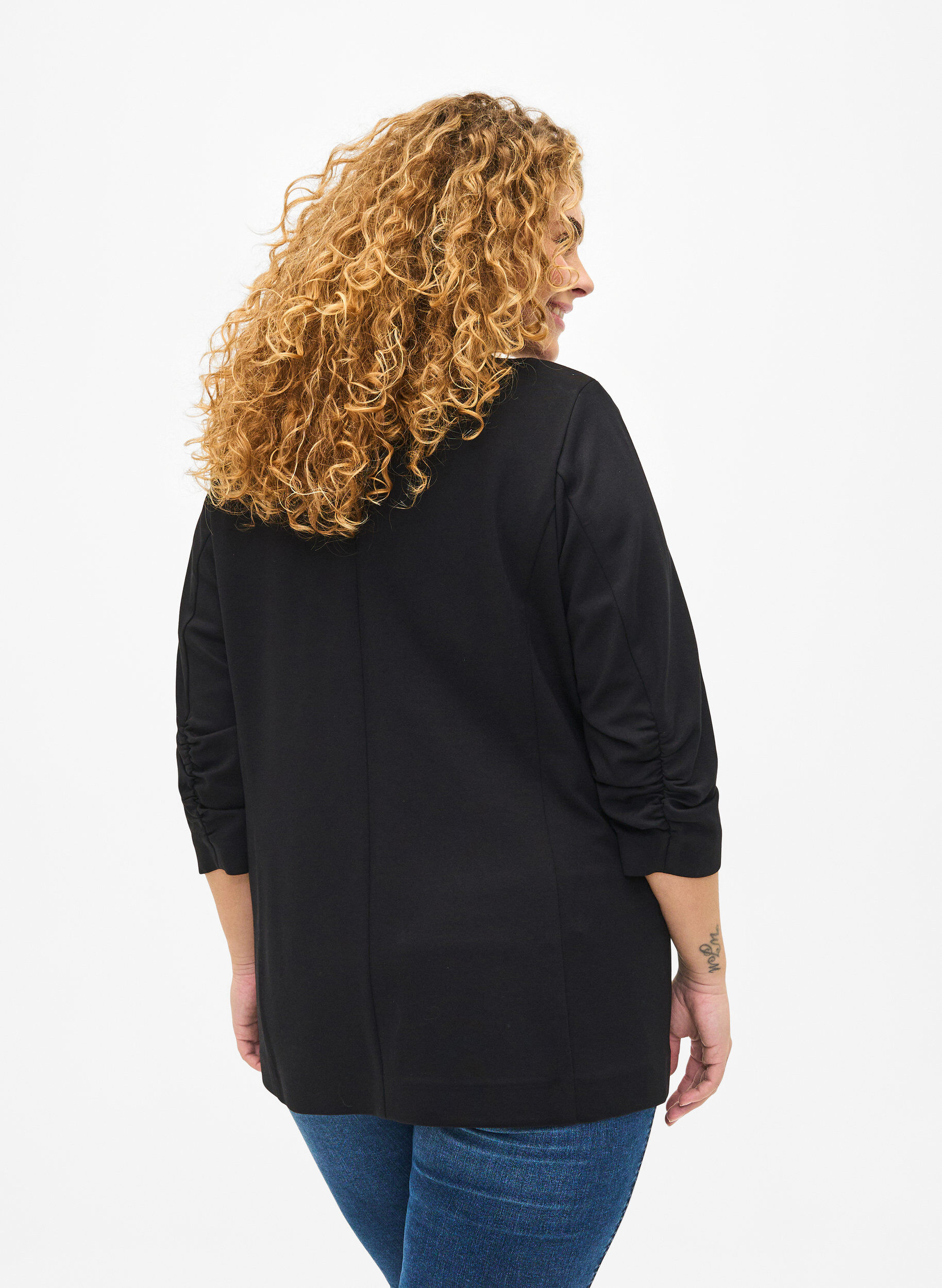 Zizzi Blazer met 3/4 mouwen, Black, Model image number 1