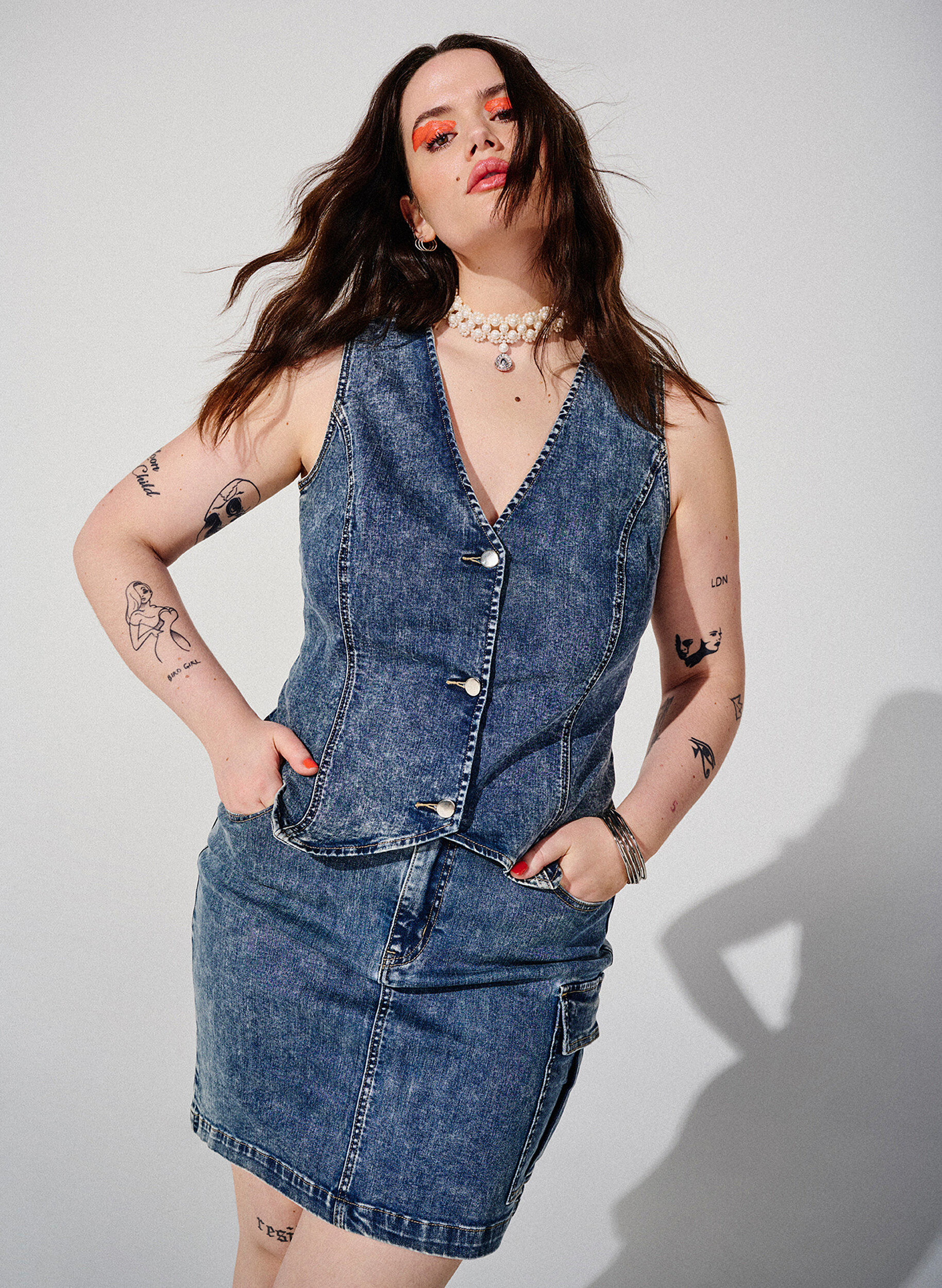 Zizzi Nauwsluitende denim rok met cargozak, Blue Denim, Image image number 0