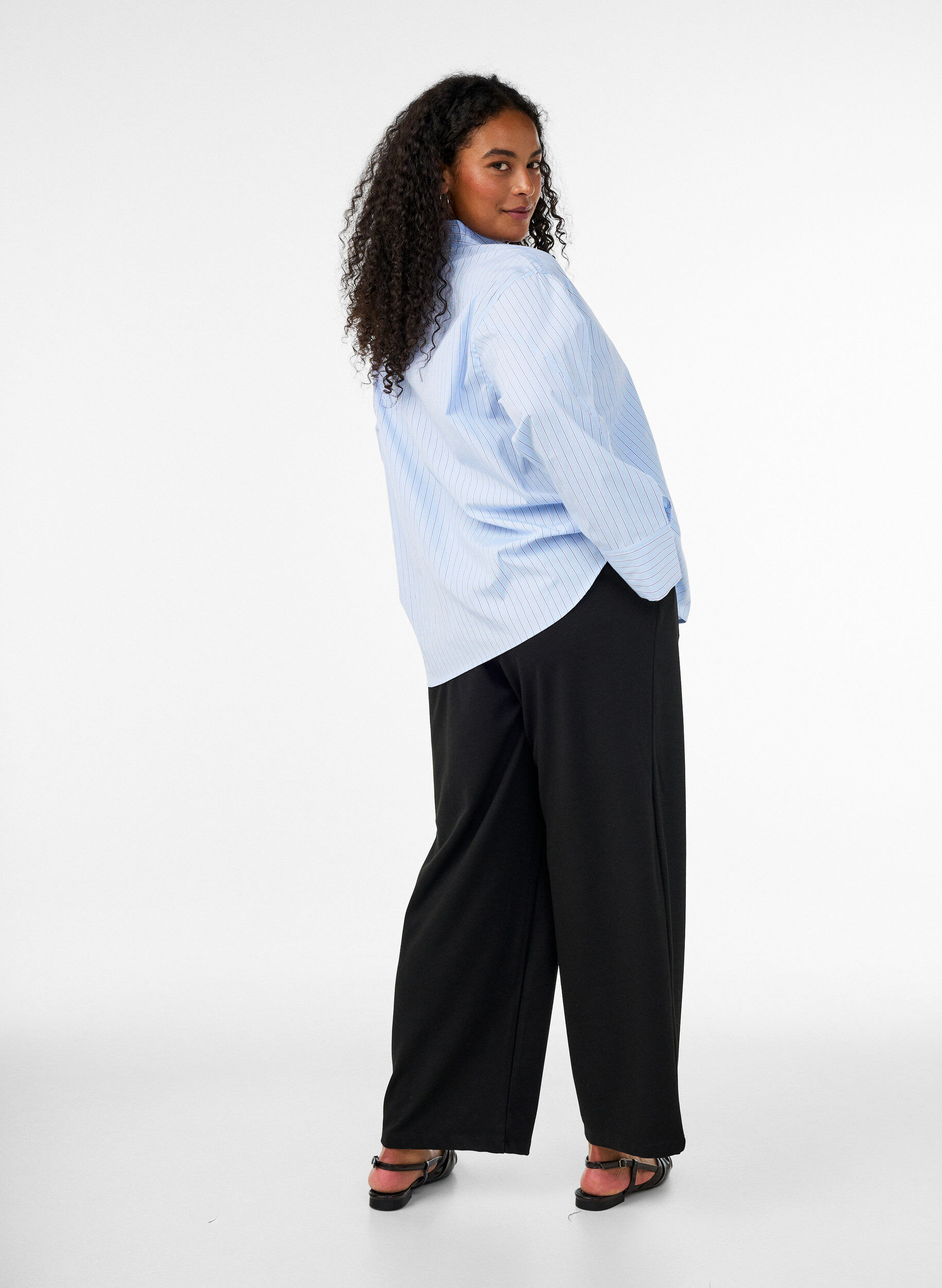 ZizziLosse jerseybroek met hoge taille, Zwart, Model image number 1