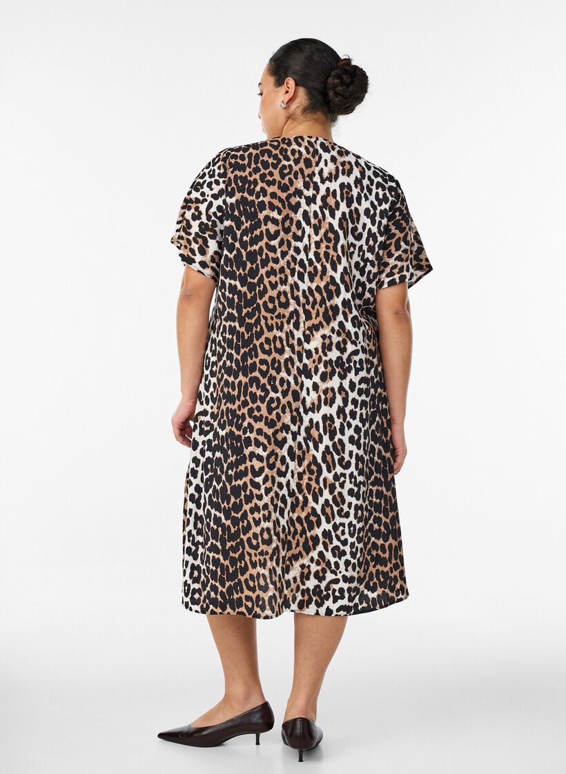 Jurk met V-hals van viscose, Bruin, Model image number 1