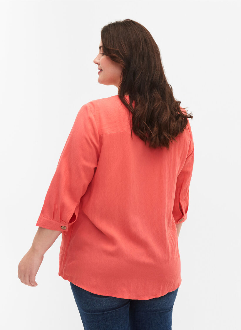 Viscose blouse met knopen en v-hals, Deep Sea Coral, Model image number 1
