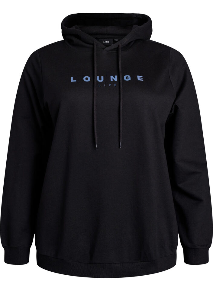 Sweater met capuchon en print, Zwart, Packshot image number 0