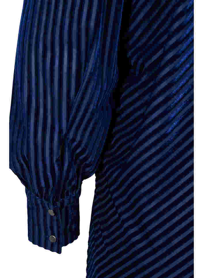 Getextureerde jurk in velours, Evening Blue, Packshot image number 3