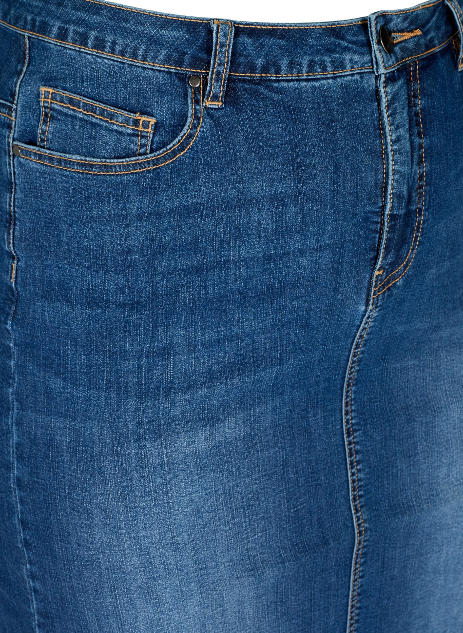 Zizzi Denim midi-rok met split, Blauw, Packshot image number 2