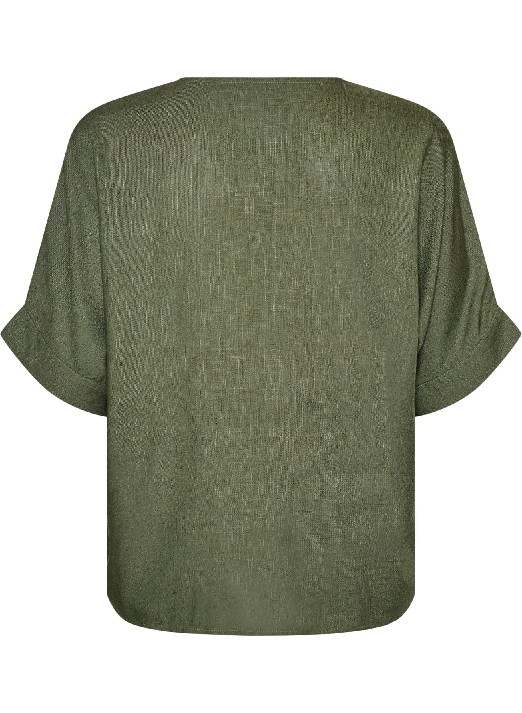 ZizziViscose blouse met crochet detail en knopen, Groen, Packshot image number 1