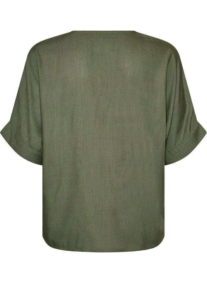 Viscose blouse met crochet detail en knopen, Groen, Packshot image number 1