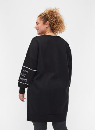Trui jurk met lange mouwen en print , Black, Model image number 1