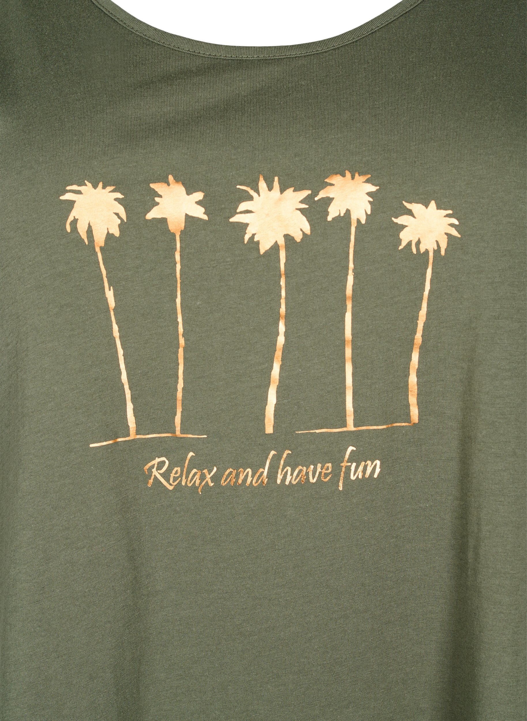 Zizzi Mouwloze katoenen jurk met a-vorm, Thyme W. Palm trees, Packshot image number 2