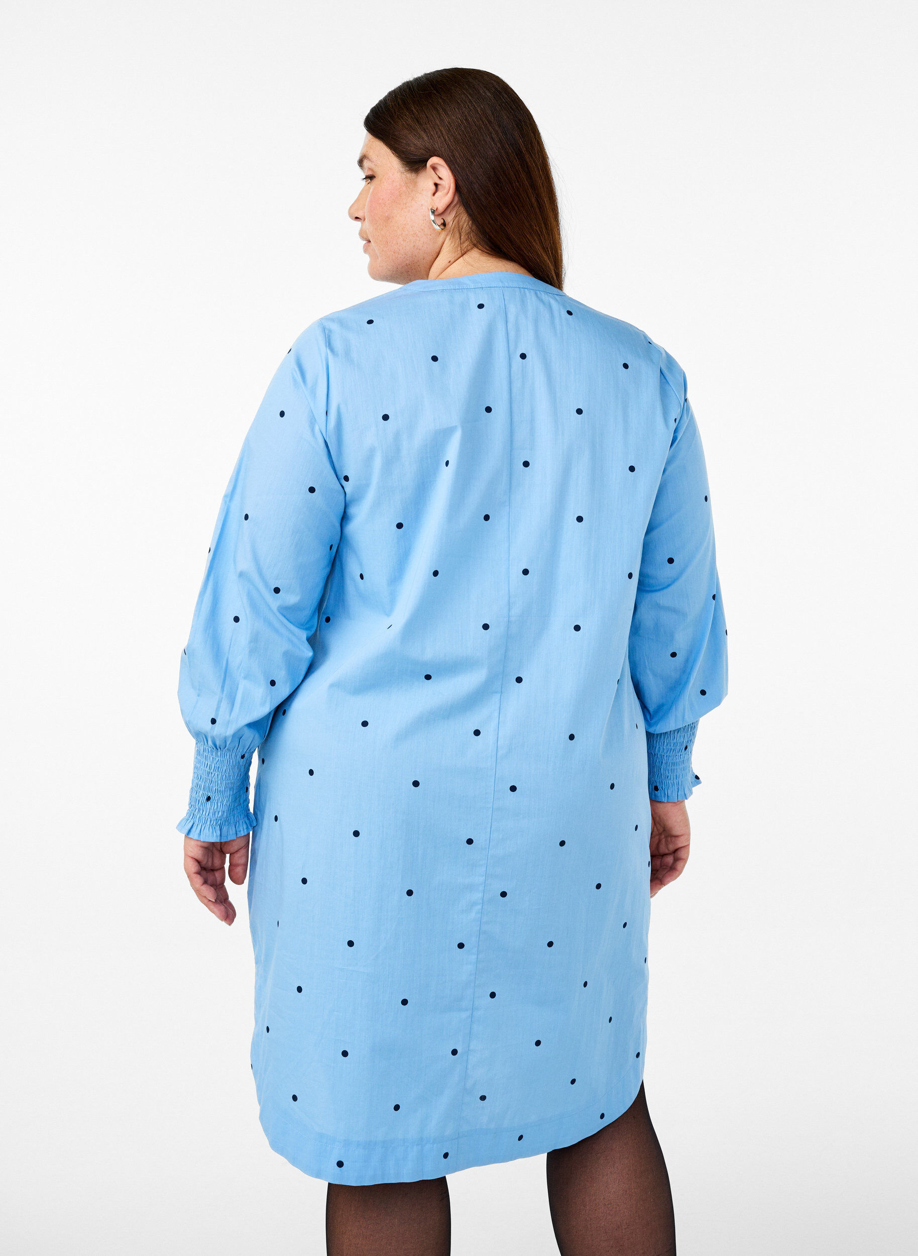 Zizzi Jurk met polka dots en lange mouwen, Blauw, Model image number 2