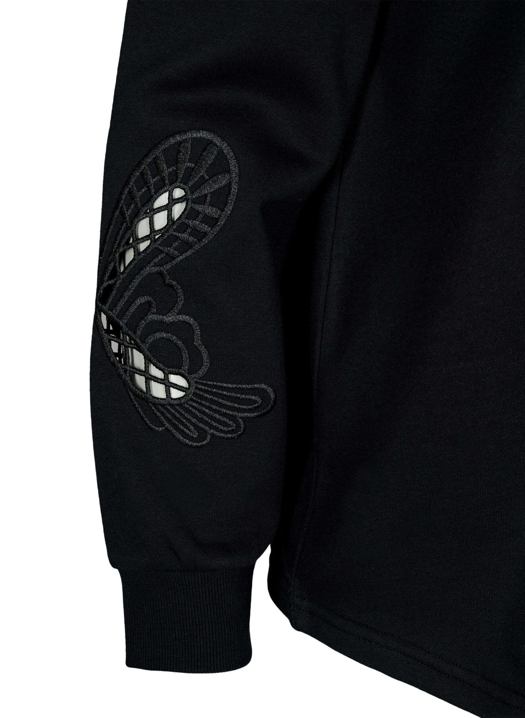 Zizzi Sweatshirt met geborduurde uitsneden, Black, Packshot image number 3