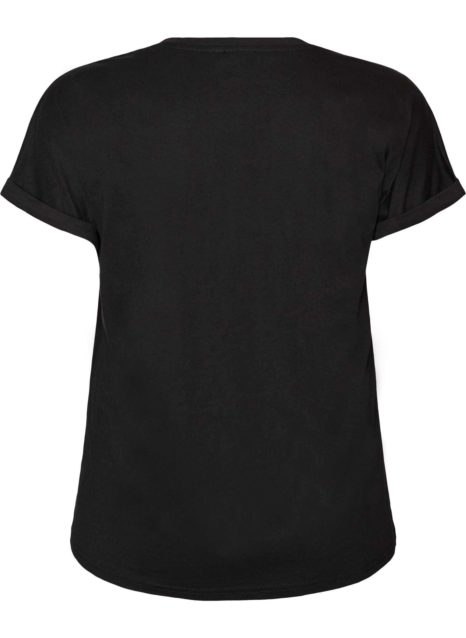 ZizziKatoenen T-shirt met bloemenprint, Zwart, Packshot image number 1