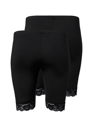 2-pack biker shorts met kanten randje, Black / Black, Packshot image number 1